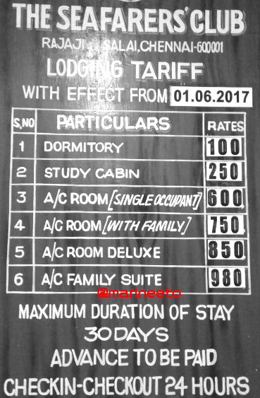 THE SEAFARERS CLUB CHENNAI RATE CARD @marineeto